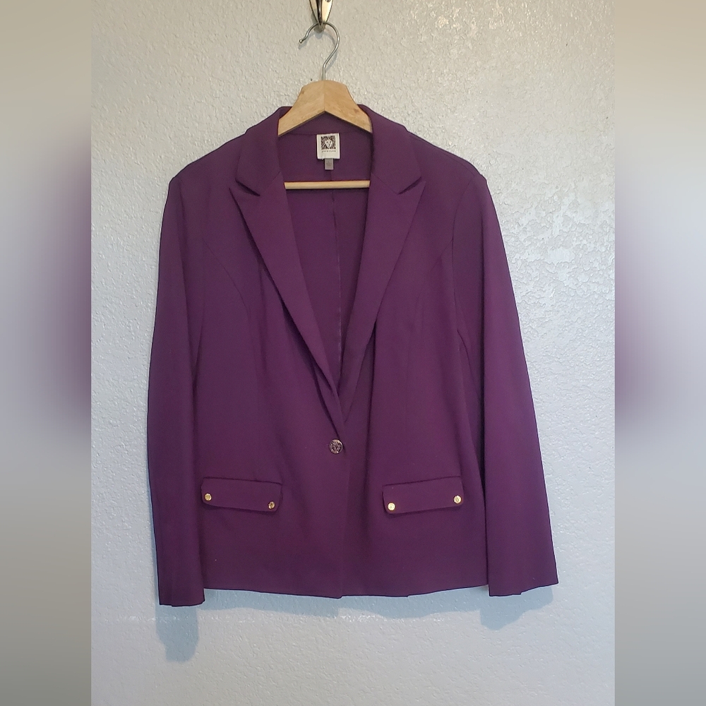 Anne Klein Purple & Gold Stretch Fitted Tailored Blazer Jacket Size Large